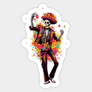 Colorful Day of the Dead Dia de Los Muertos Skeleton Dancing Sticker